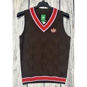 Adidas Originals Knit Vest V Neck Men's Small Dark Brown Wool‎ Blend Golf Club